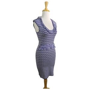 Ronny Kobo Tyanna Fringe Bodycon Dress Small Blue Chevron Knit Y2K 90s Party